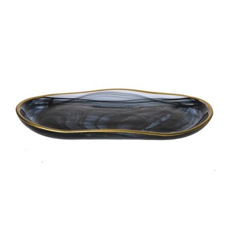 Classic Touch Decor Classic Touch CD350L 13.75 x 7.5 in. Black Alabaster Oval Tray with Gold Scalloped CD350L